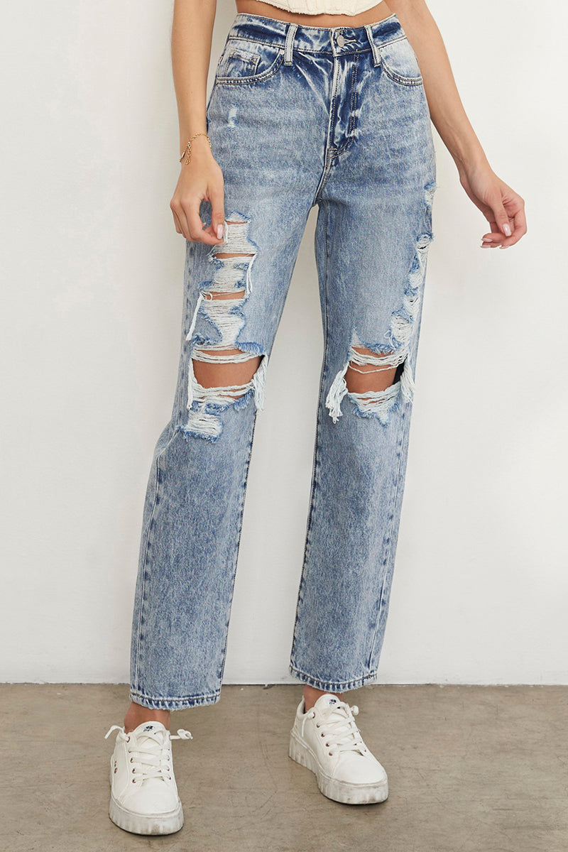 Stonewashed High Waist Ripped Boyfriend Jeans - Insanegene.com