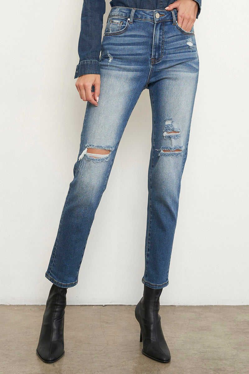 High Rise Girlfriend Stretched Jeans - Insanegene.com