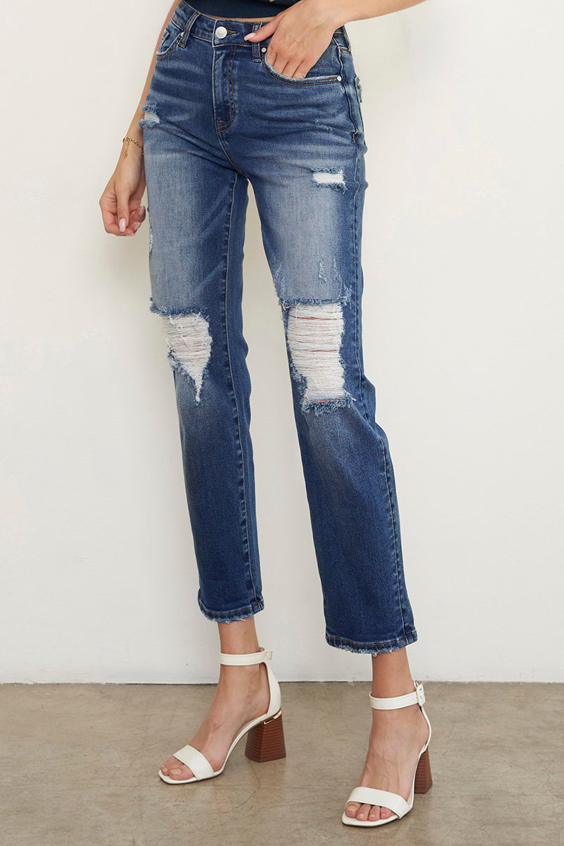 Ababa Mid Rise Distressed Boyfriend Jeans - Insanegene.com