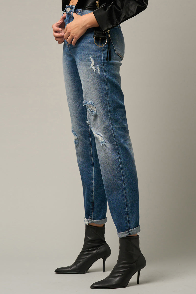 Dark Wash Girlfriend Stretched Jeans - Insanegene.com