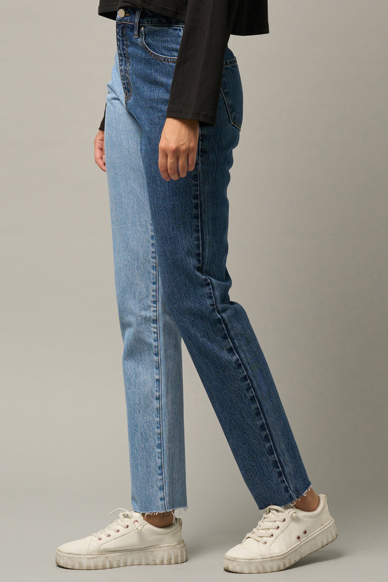 High Rise Two Tone Straight Jeans - Insanegene.com