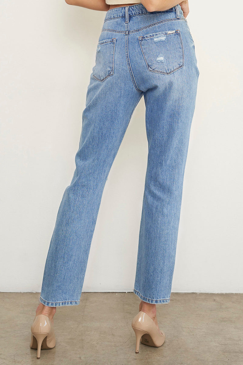 Moneymaker Light Blue High Rise Ankle Straight Jeans - Insanegene.com
