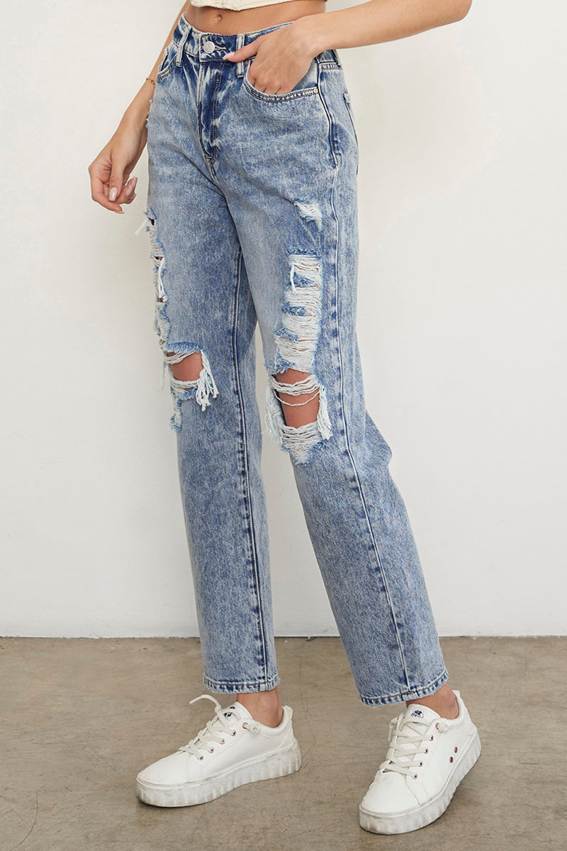 Stonewashed High Waist Ripped Boyfriend Jeans - Insanegene.com