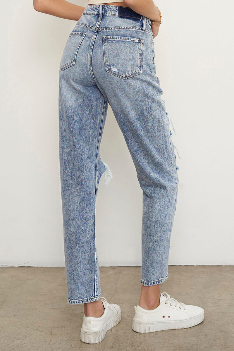 Stonewashed High Waist Ripped Boyfriend Jeans - Insanegene.com