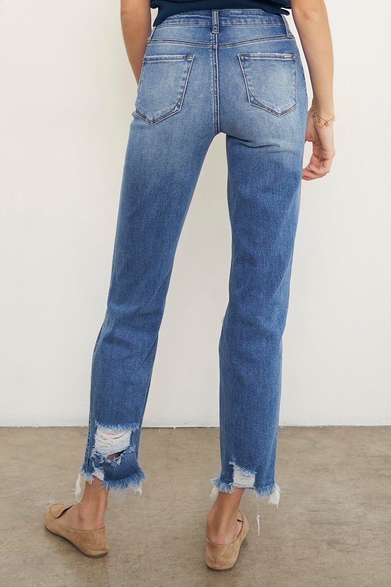 Eva Mid Rise Ripped Frayed Hem Boyfriend Jeans - Insanegene.com