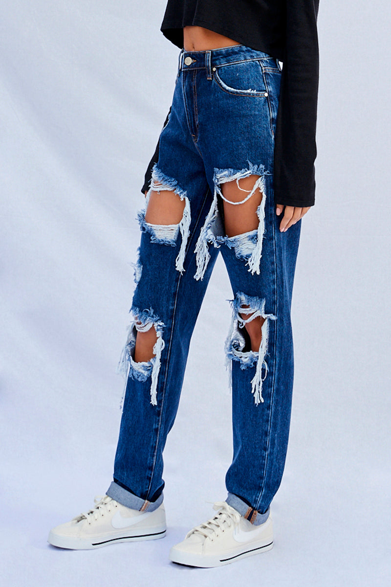 Favorite Look High Waist Ripped Baggy Jeans - Insanegene.com