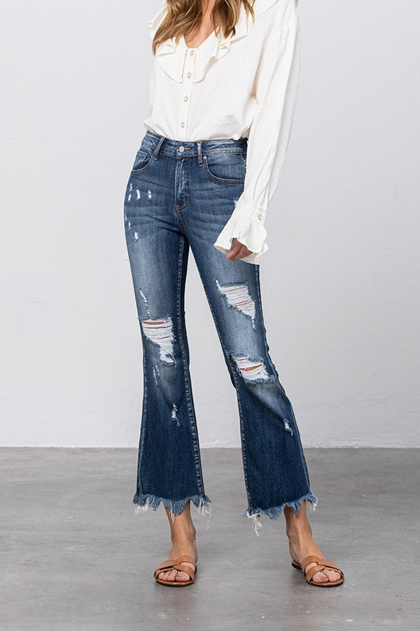 Sophia Crop Hem Flare Jeans - Insanegene.com