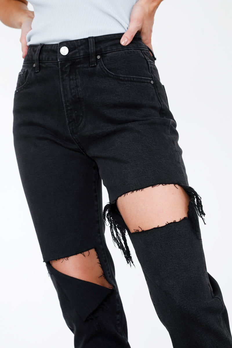 The Sofie Black Denim High Rise Distressed Ankle Jeans - Insanegene.com