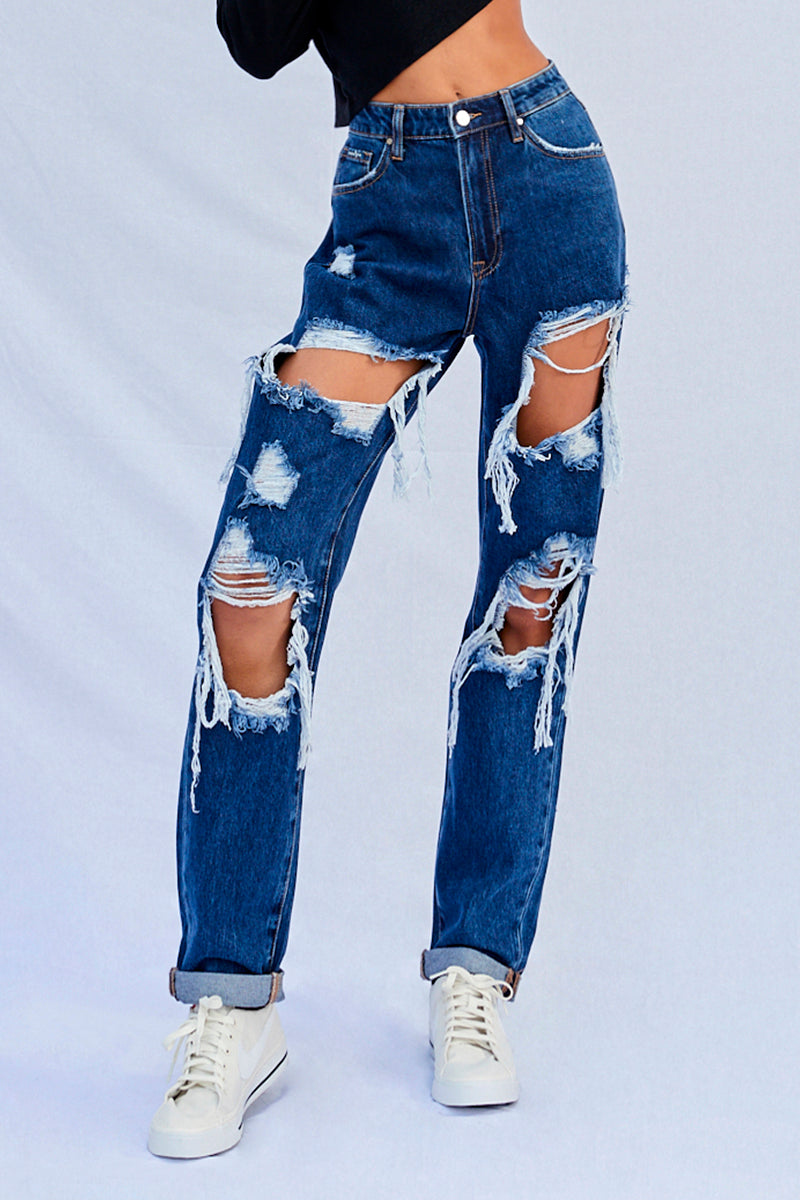 Favorite Look High Waist Ripped Baggy Jeans - Insanegene.com