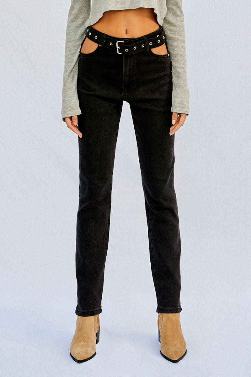 Hi Waisted Straight Black Jeans - Insanegene.com