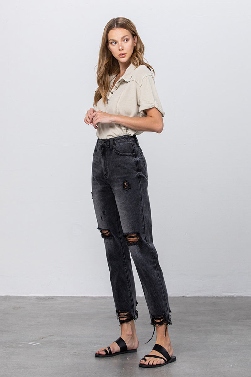 Pure Black Mom Fit Ankle Jeans - Insanegene.com