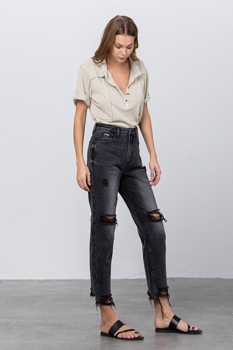 Pure Black Mom Fit Ankle Jeans - Insanegene.com