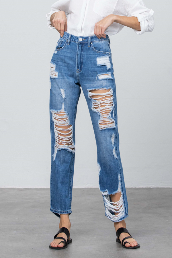 Hit the Mood Destroyed Straight Jeans - Insanegene.com