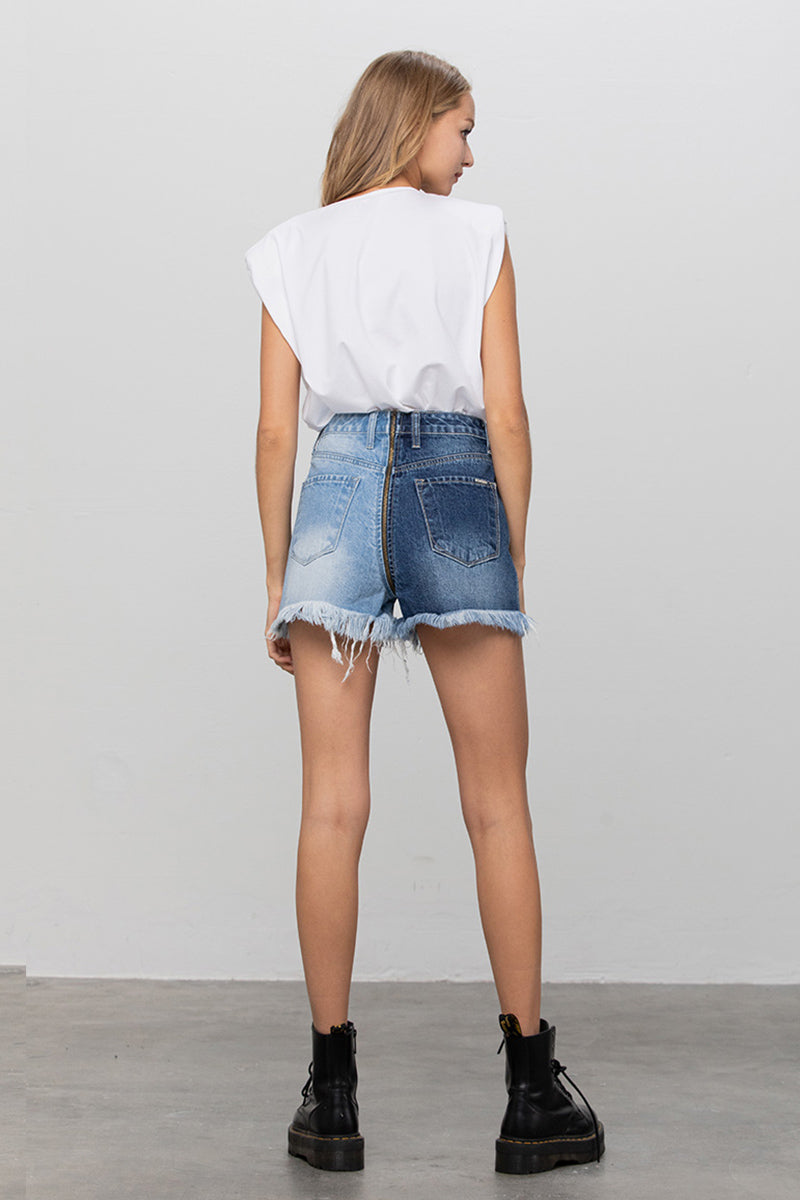 Zip Code Two-Tone Denim Shorts - Insanegene.com