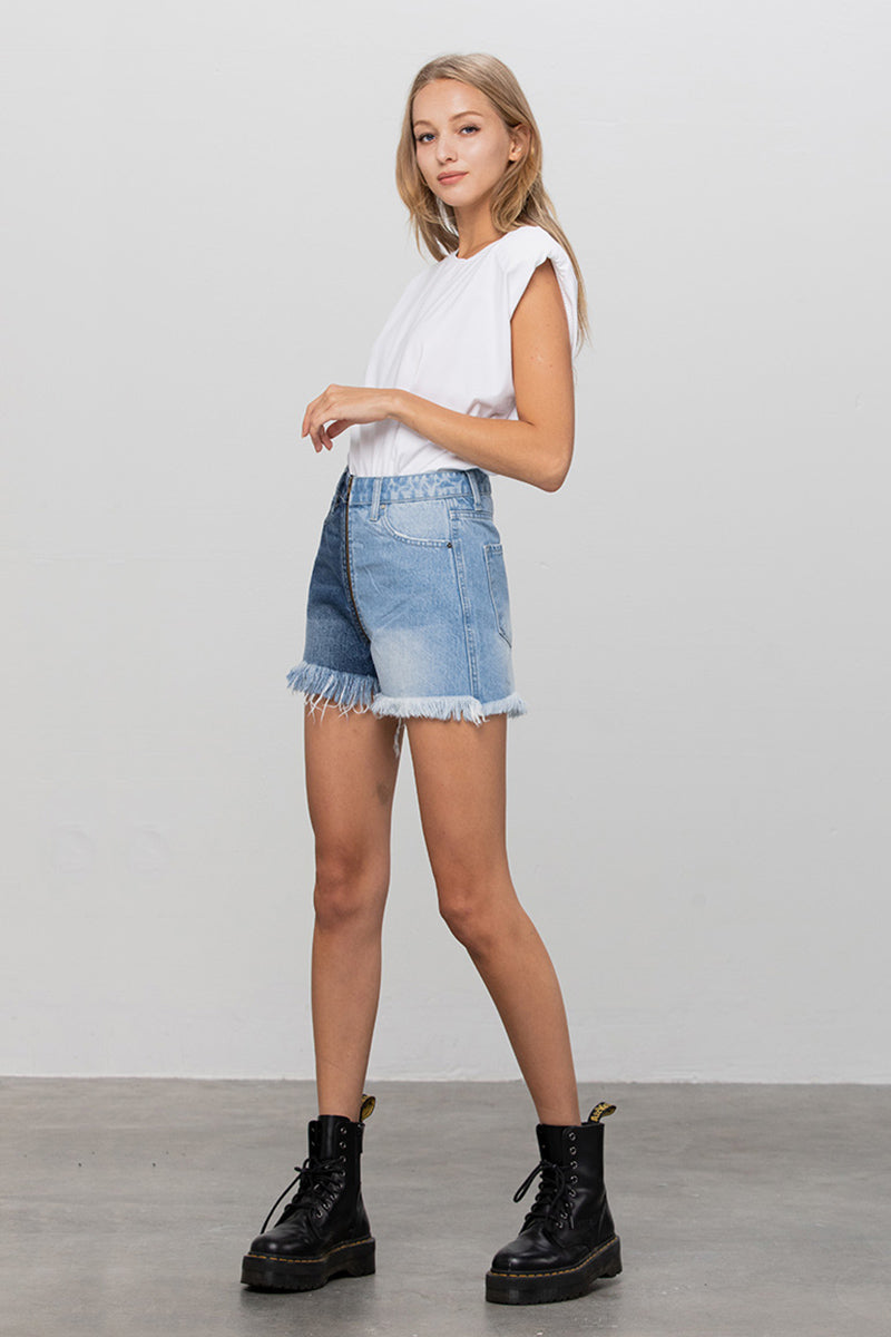 Zip Code Two-Tone Denim Shorts - Insanegene.com