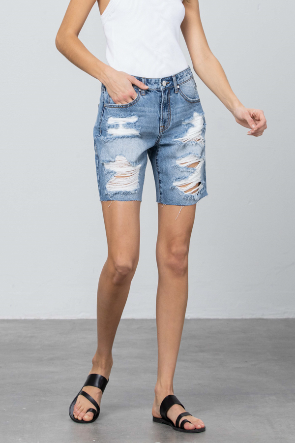 Denim bermuda sales shorts distressed