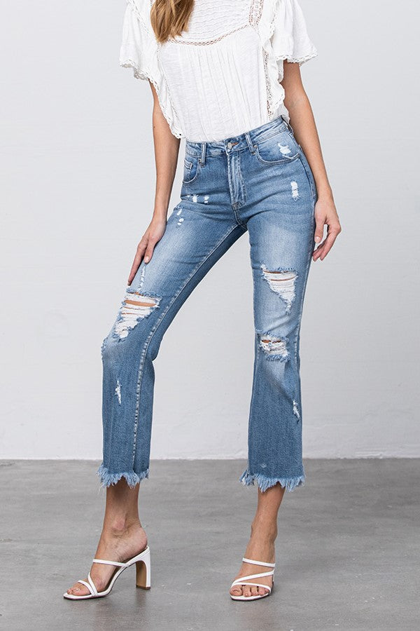 Sophia Crop Hem Flare Jeans - Insanegene.com