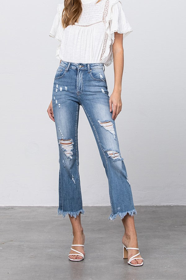 Sophia Crop Hem Flare Jeans - Insanegene.com